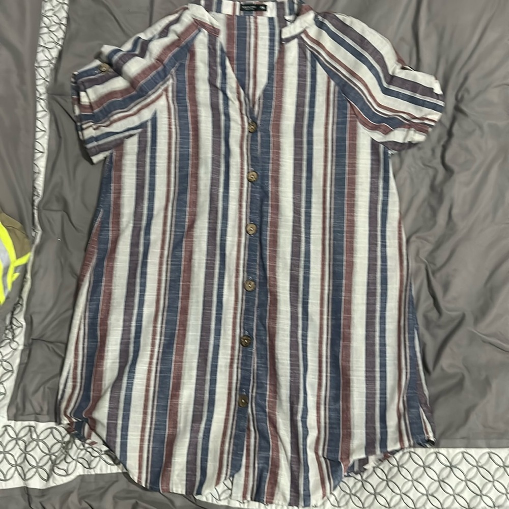 Stripped work casual button down dress